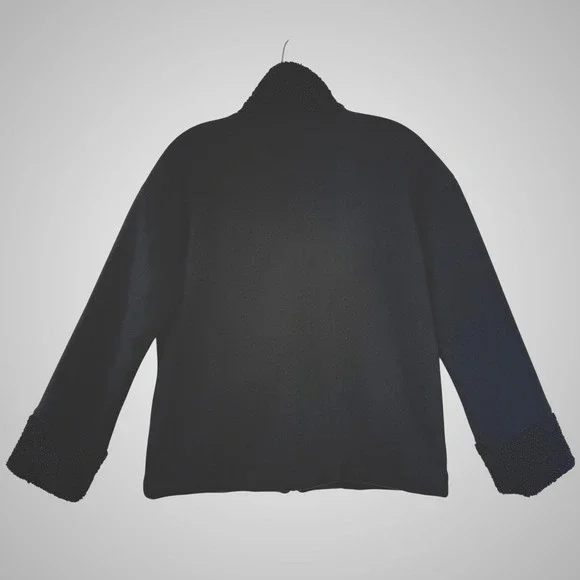 Banana‎ Republic Womens Sherpa Bomber Jacket Size S Petite Black Zip Cozy Winter - Picture 2 of 11